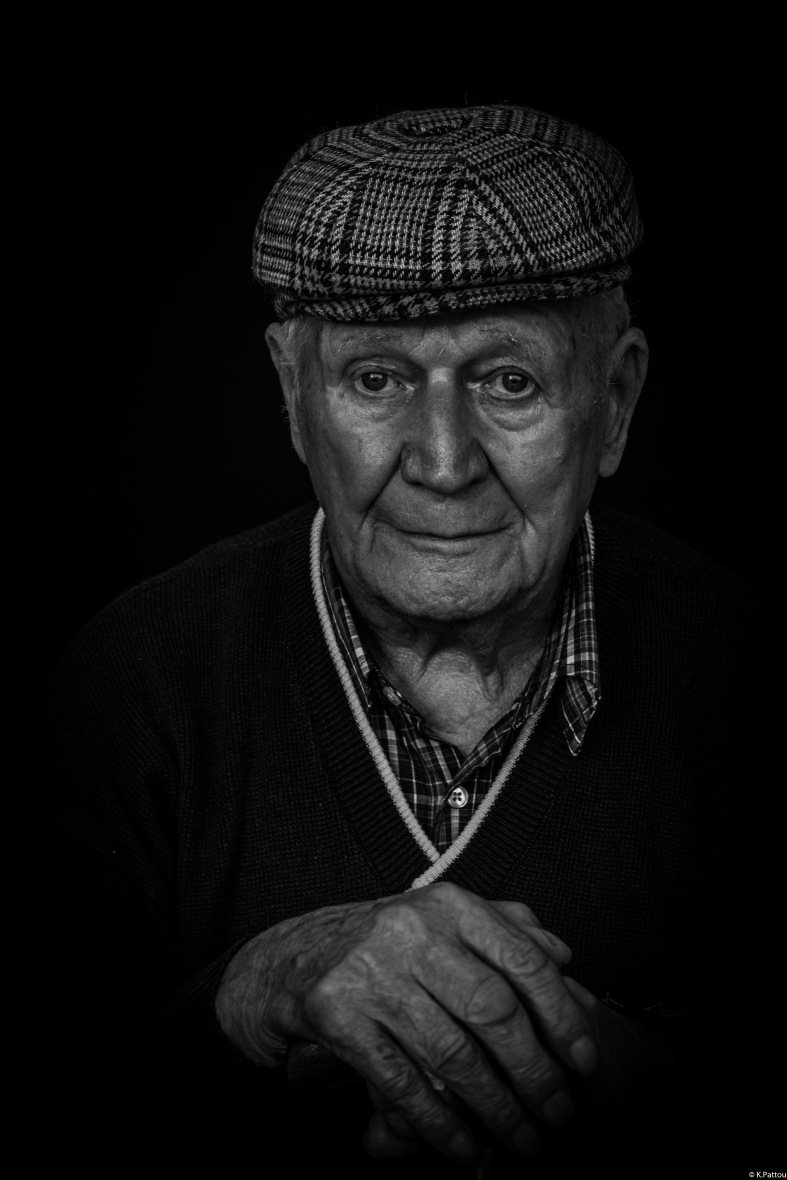 Black and white portrait of my grandfather, 95 years old man.